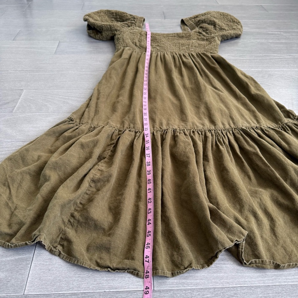 Madewell Tiered Midi Dress Quilted Hemp Blend Olive Green NH112 Size 10 Boho - Picture 15 of 15